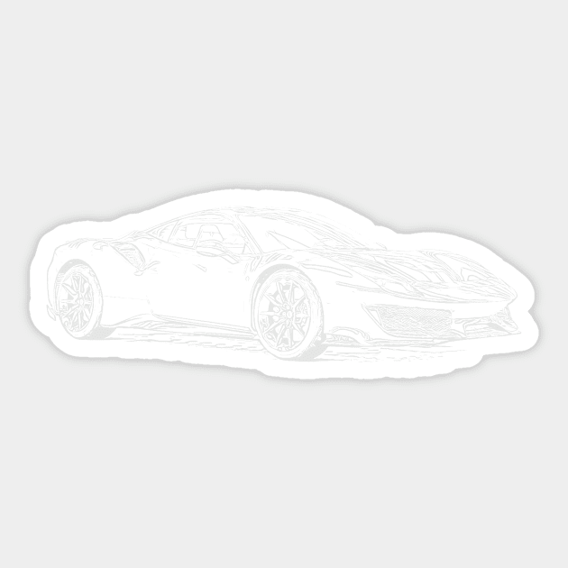 488 GTB Wireframe White Sticker by Auto-Prints